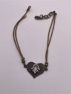 Sterling Silver 925 Heart Bracelet Boho Leather CZ Rustic Artisan